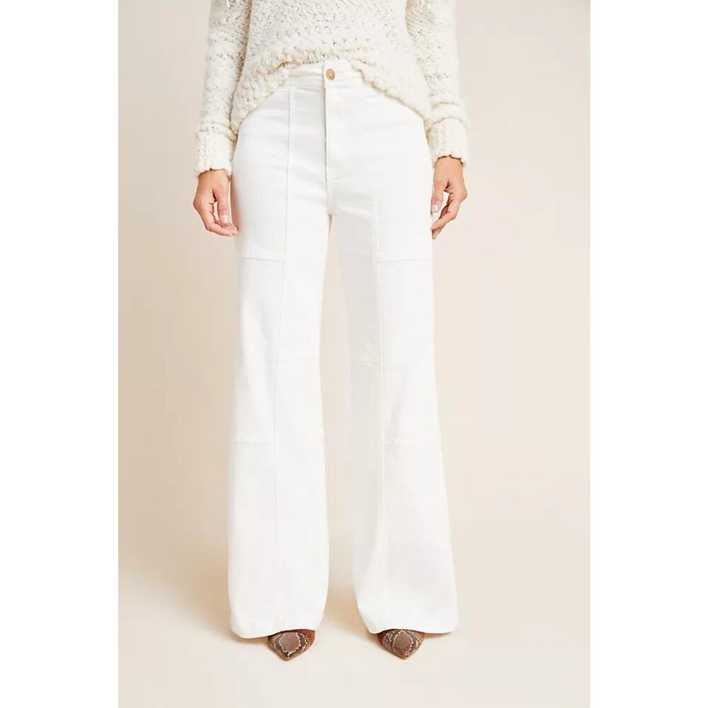 Pilcro Wide-Leg Jeans Women’s 25 White Stretch Ultra High-Rise Shirt Patchwork - Picture 10 of 13